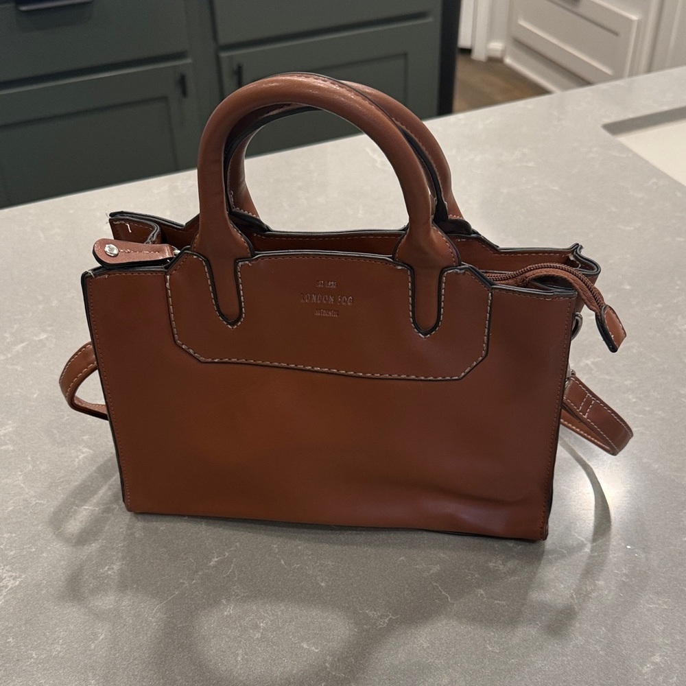 London Fog Tan Brown Leather Satchel Handbag